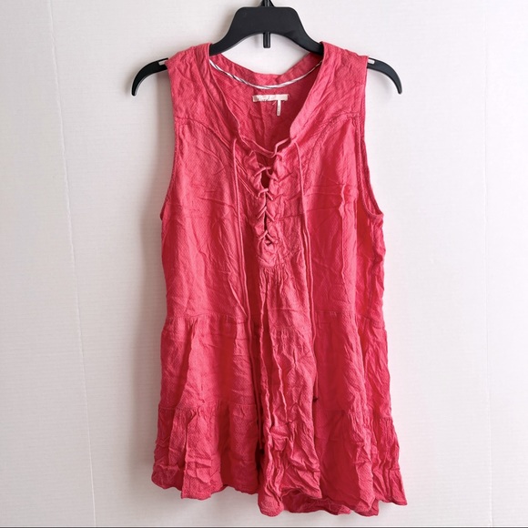 Anthropologie Floreat Pink Lace Up Tank Top Tunic Tiered Flowy Women Medium - Picture 3 of 7